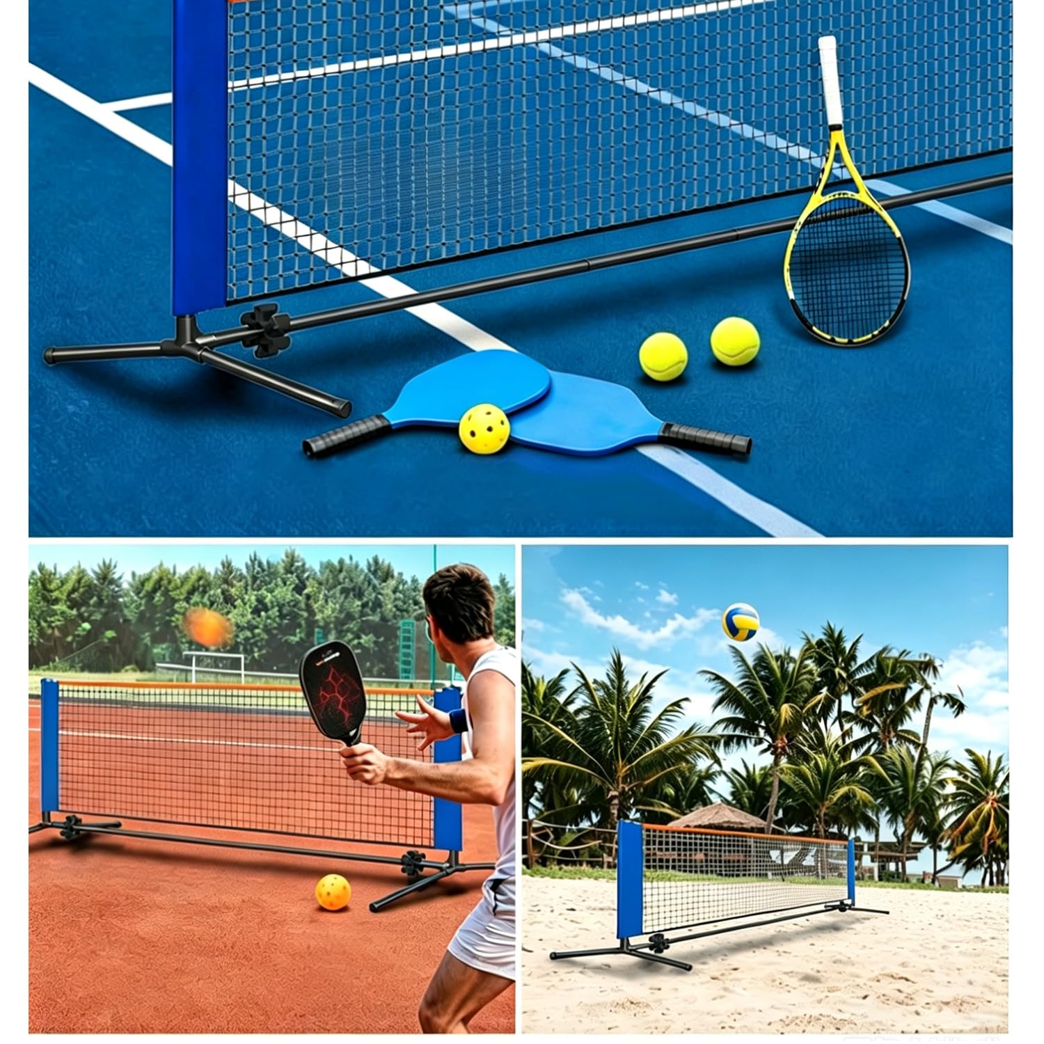 Rete Pallavolo Da Giardino,Rete Tennis Portatile,Altezza Regolabile a 5,1 M e Fornito Con Borsa Portatile,Facile Da Montare e Smontare,Adatto a Vari Ambienti,Ideale Per Tennis,Pallavolo e Altro