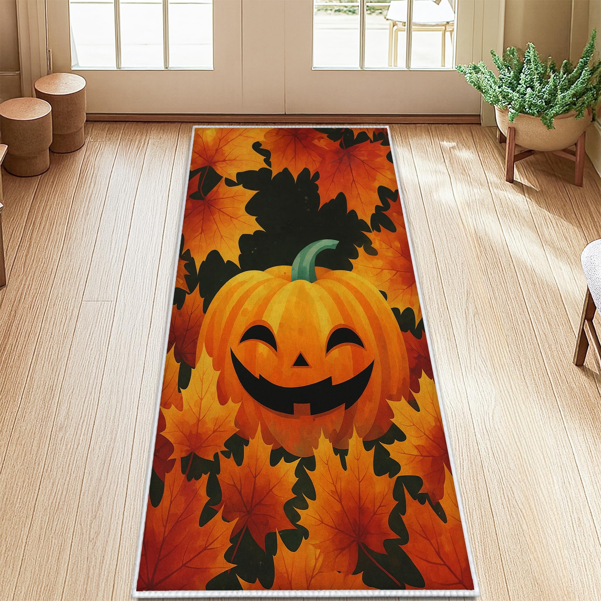 Tapis de cuisine antidérapant et résistant à la décoloration motif citrouille