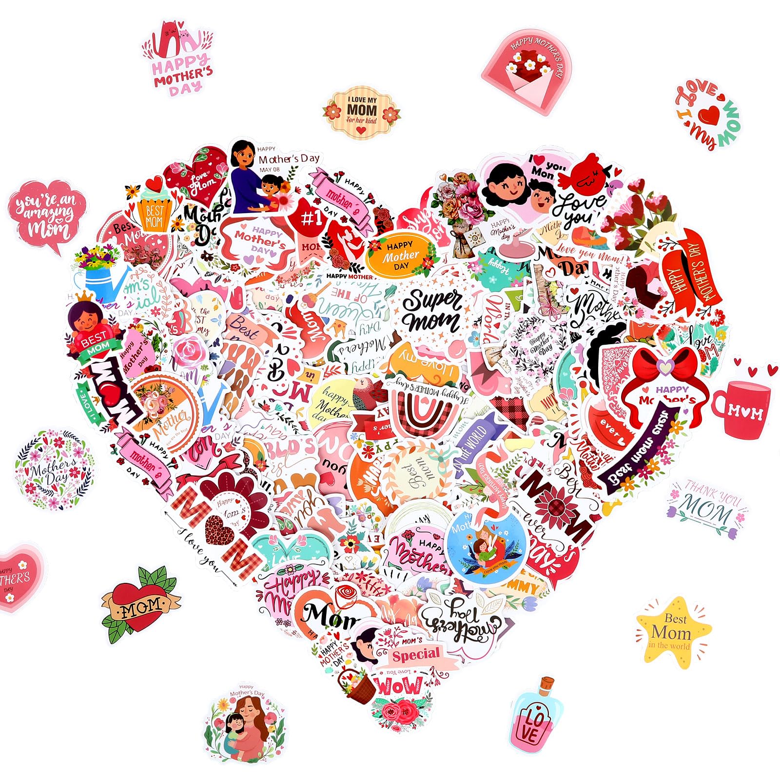 JULBEAR Happy Mothers Day Stickers, 200Pcs Mother's Day Stickers for Envelope Scrapbooking Skateboard Water Bottles Laptop Decorations