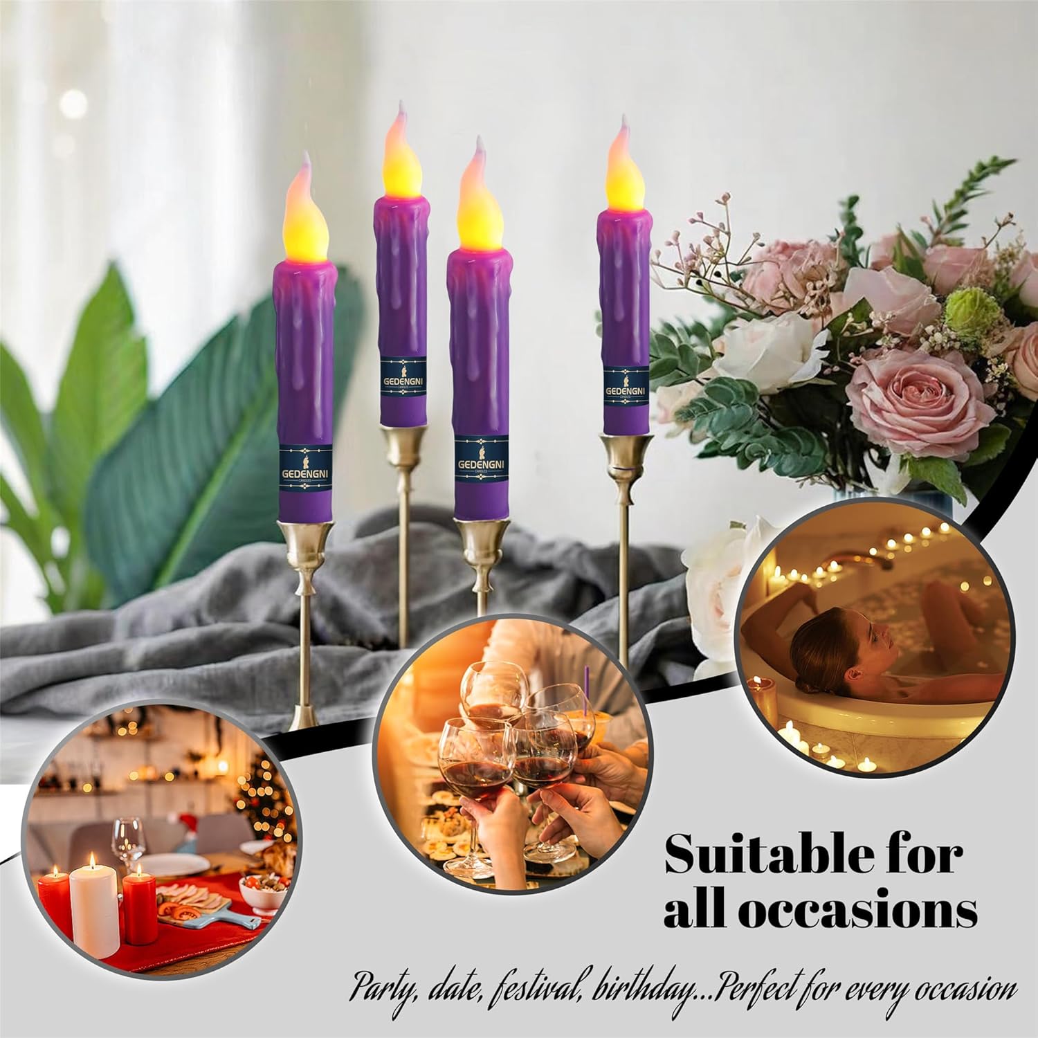 Flameless LED Taper Candles with Remote - 6" Battery Operated Taper Candlesticks, Flickering Dripless Window Candles for Mother’Day Wedding Centerpiece Home Decor & Party,4 Pack