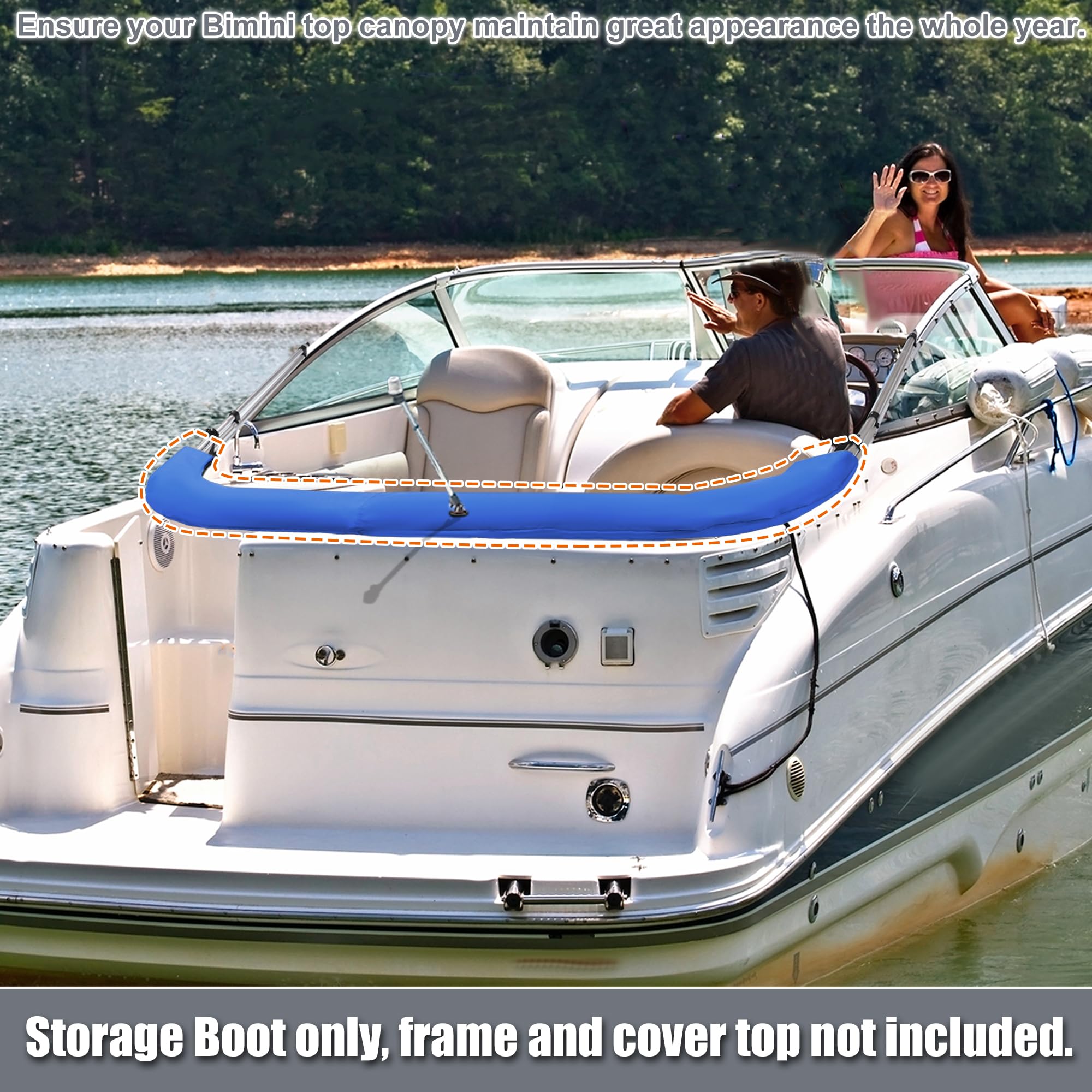X AUTOHAUX Boat Bimini Top Storage Boot Cover with Light Hole Blue 85"-90" W, 85"-90"W - Image 2