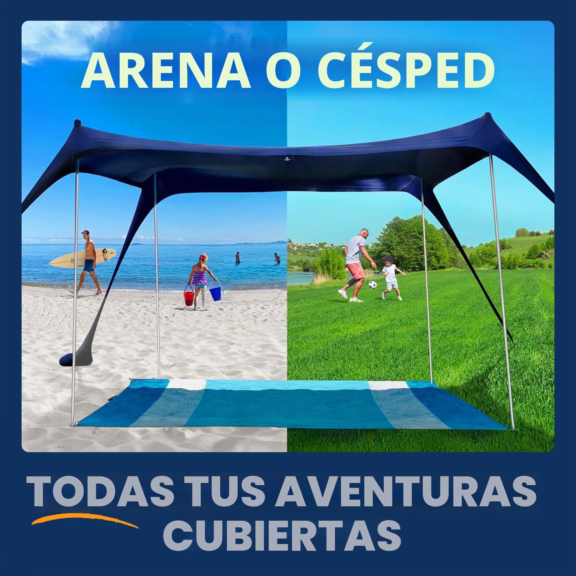 SUN NINJA Carpa Playa Plegable - Toldo Playa Plegable con Protección UPF 50+ - Toldo Camping con Bolsa de Transporte - con Pala Estacas y Postes - Parasol Playa Camping Pesca