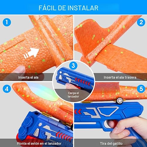 Miniatura 5 de Fuwidvia Paquete de 3 juguetes de lanzador de aviones, 13.2 pulgadas, planeador de espuma LED, juguete de catapulta para niños, 2 modos de vuelo