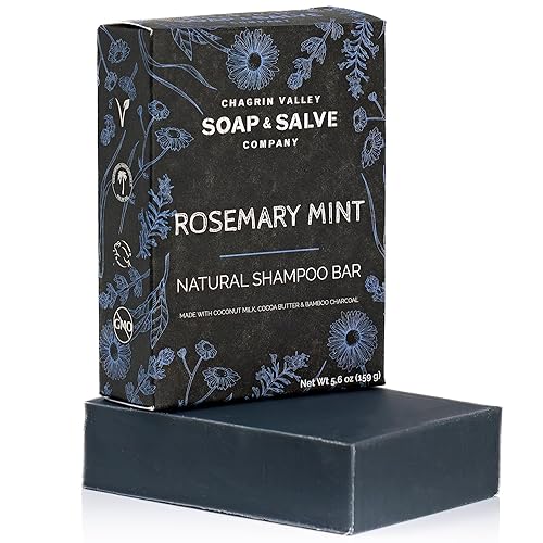 Chagrin Valley Soap & Salve Champú orgánico de romero con carbón y menta, para todo tipo de cuidado del cabello, cuero cabelludo irritado y caspa,