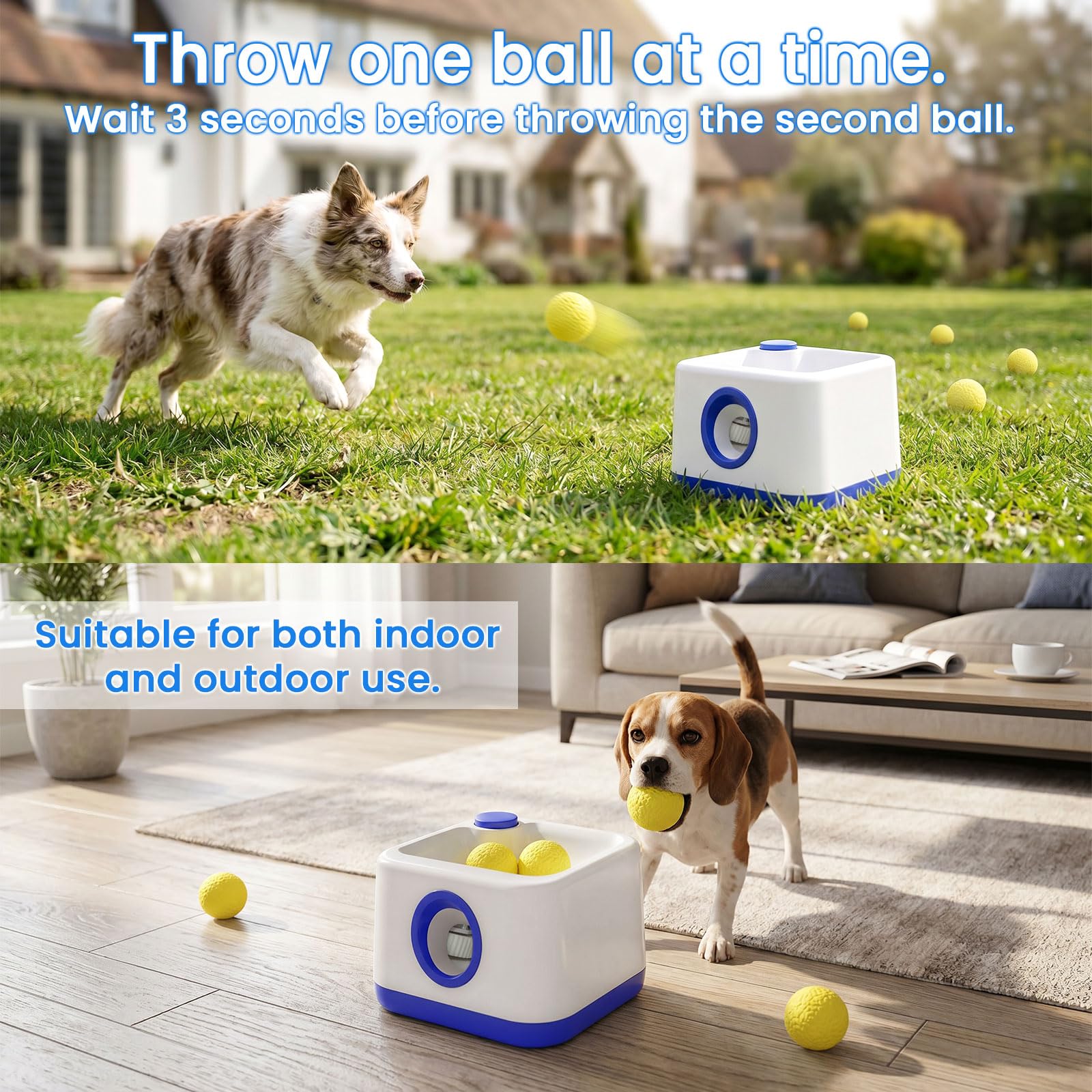 jianyana Lanciatore automatico di palline per cani, giocattolo interattivo automatico e manuale, doppia modalità, 4 distanze regolabili con 4 palline in ETPU, anti-inceppamento, per casa, giardino