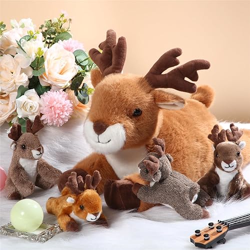Miniatura 5 de Poen Juego de animales de peluche de ciervo, regalo para el día de San Valentín para niños de 16 pulgadas, peluche de mamá ciervo con 4 lindos