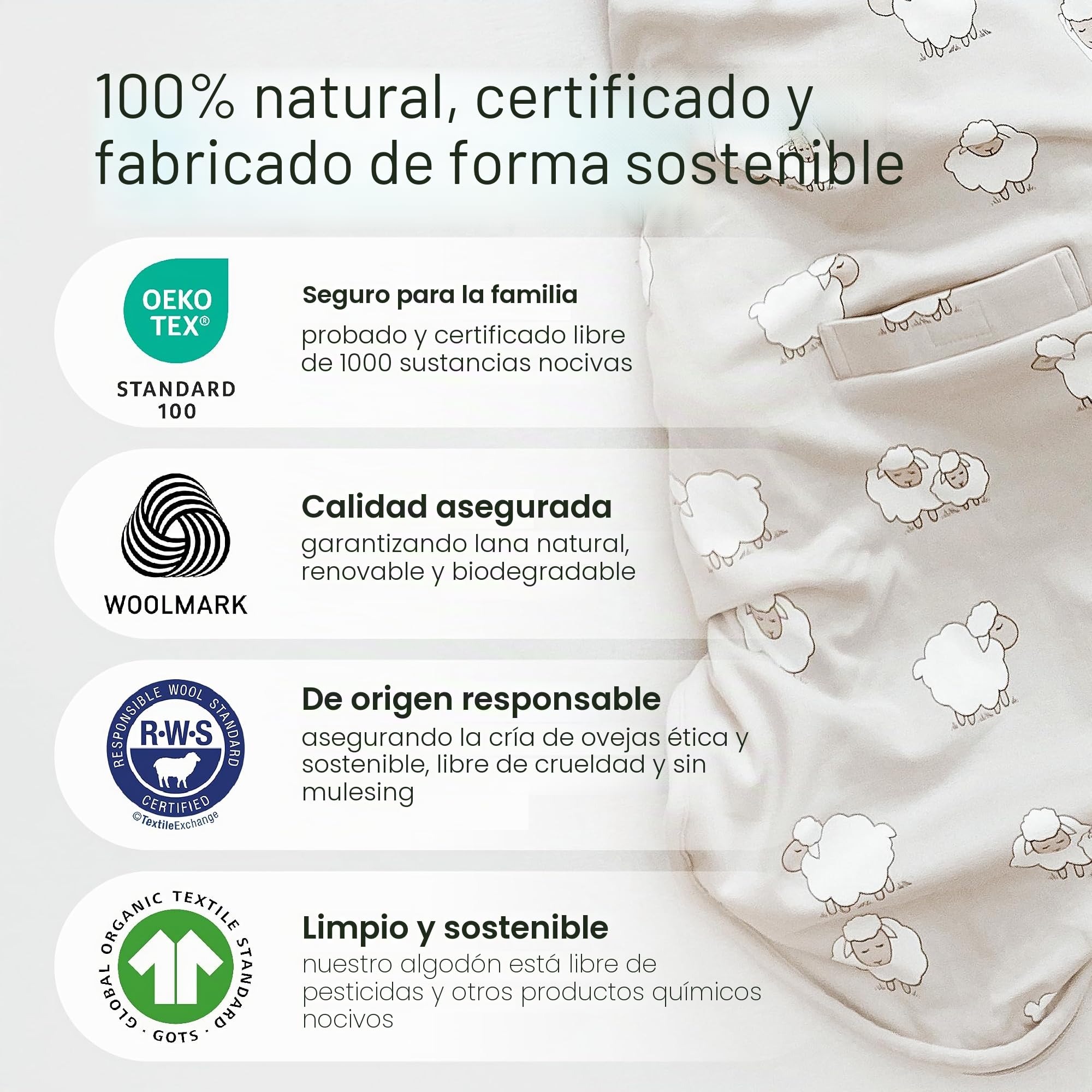Woolino Saco de Dormir 4 Estaciones - Lo último en lana merina Saco de dormir - Saco de Dormir con Cremallera Ajustable en Dos Direcciones de Tamaño Universal para Bebé (2-24 Meses)