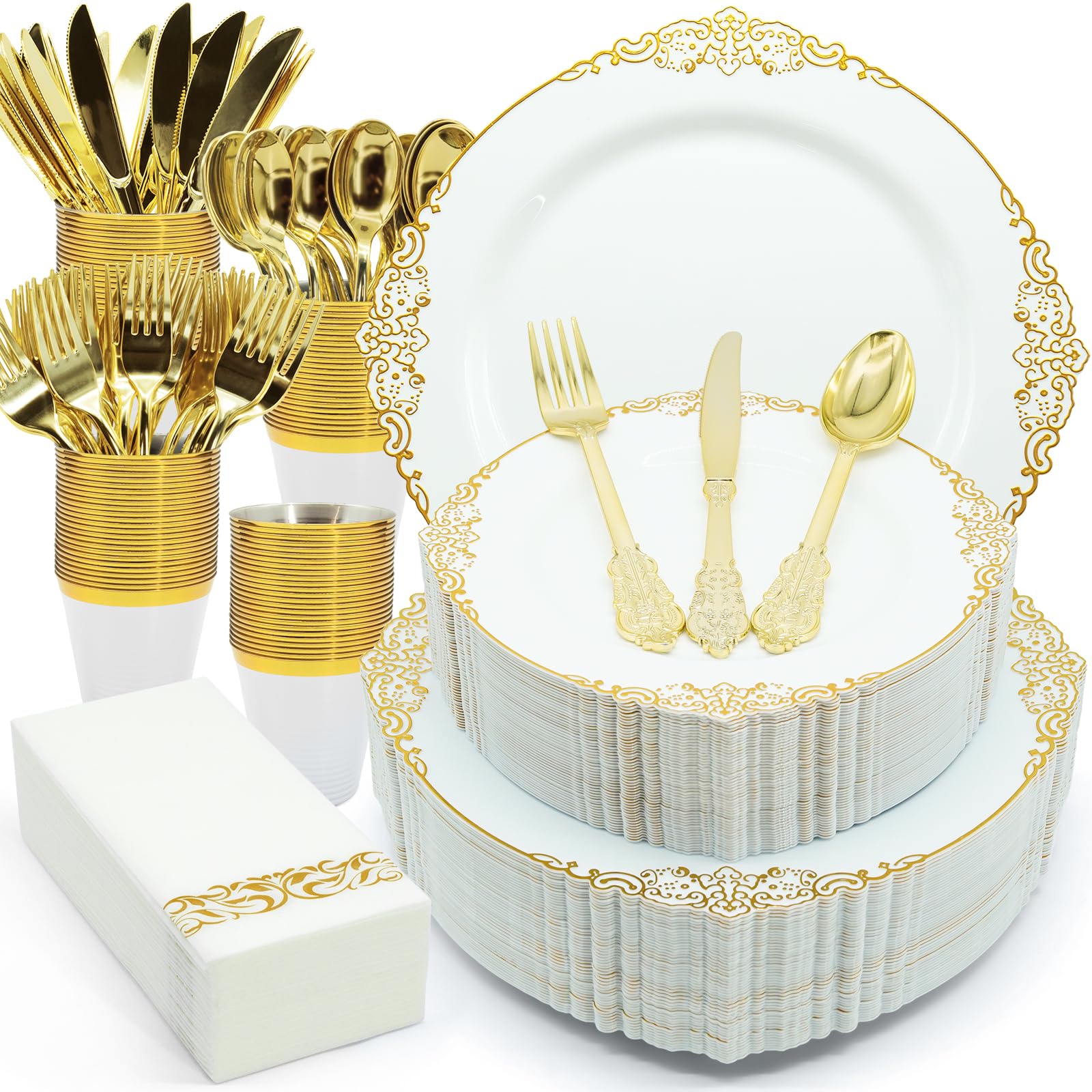 AIRE Gold Pink Plates Set - 175PCS for 25 Guests -12