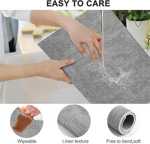 Miniatura 4 de Juego de 6 manteles individuales de cuero resistentes al calor, impermeables, lavables, de poliuretano, fáciles de limpiar, antideslizantes (gris