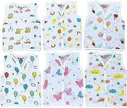 Balakrithi Organic Cotton Muslin Button Jabla | White Jabla | Summer Wear Jabla | Newborn jabla Cotton | Multicolour Pack of 6 (3-6 Months)
