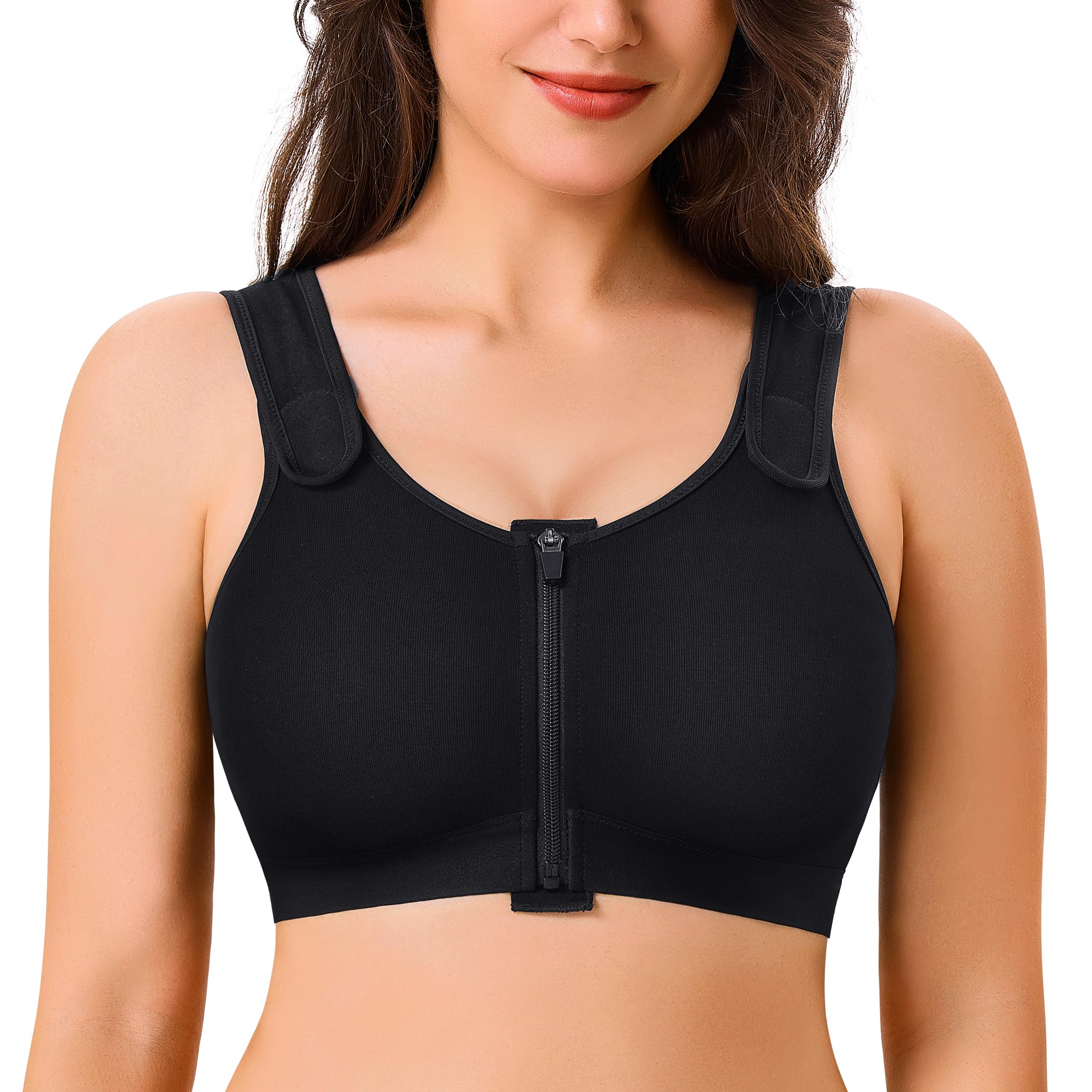 CYDREAM Zip Front Closure Wireless Bras for Women Full Coverage Post Surgery Compression Back Smoothing Comfort Adjustable