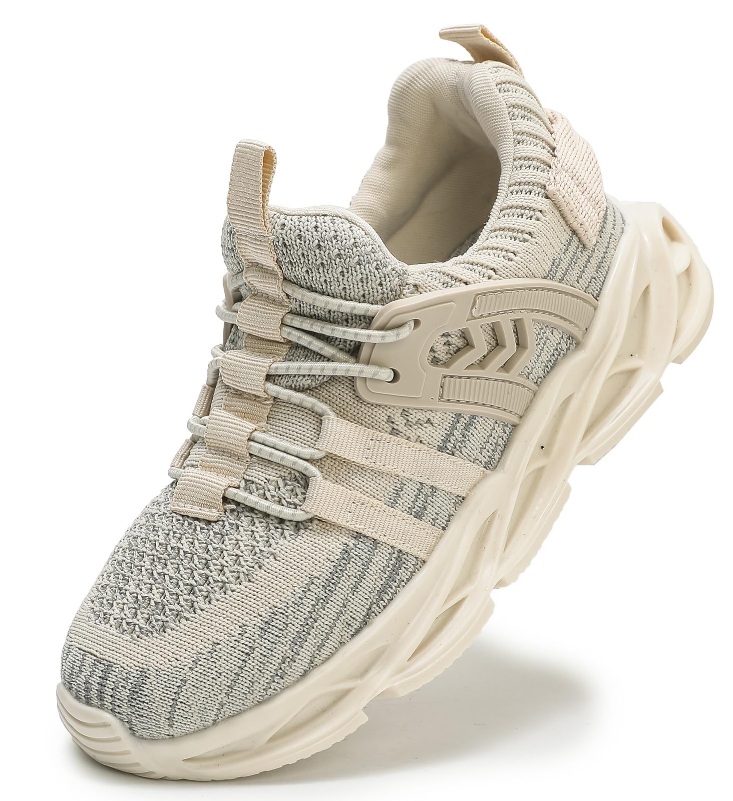 DADAWEN Boys Girls Lightweight Breathable Sneakers Kids Tennis Shoes Athletic Running Shoes for Toddler/Little Kid Beige US Size 12 M Little Kid