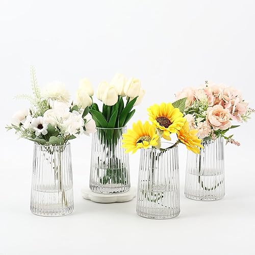Miniatura 28 de Jarrón de vidrio acanalado, jarrones de flores para ramo, jarrones de vidrio transparente para flores, moderno jarrón acanalado para sala de estar,
