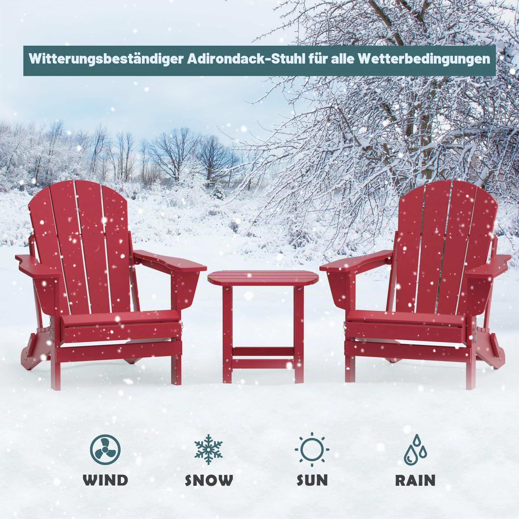 TORVA Adirondack Stuhl aus recyceltem Kunststoff, HDPE, zusammenklappbar, für den Außenbereich, Terrassenstühle, Rasenstuhl, wetterbeständig, Adirondack Stuhl, Rot