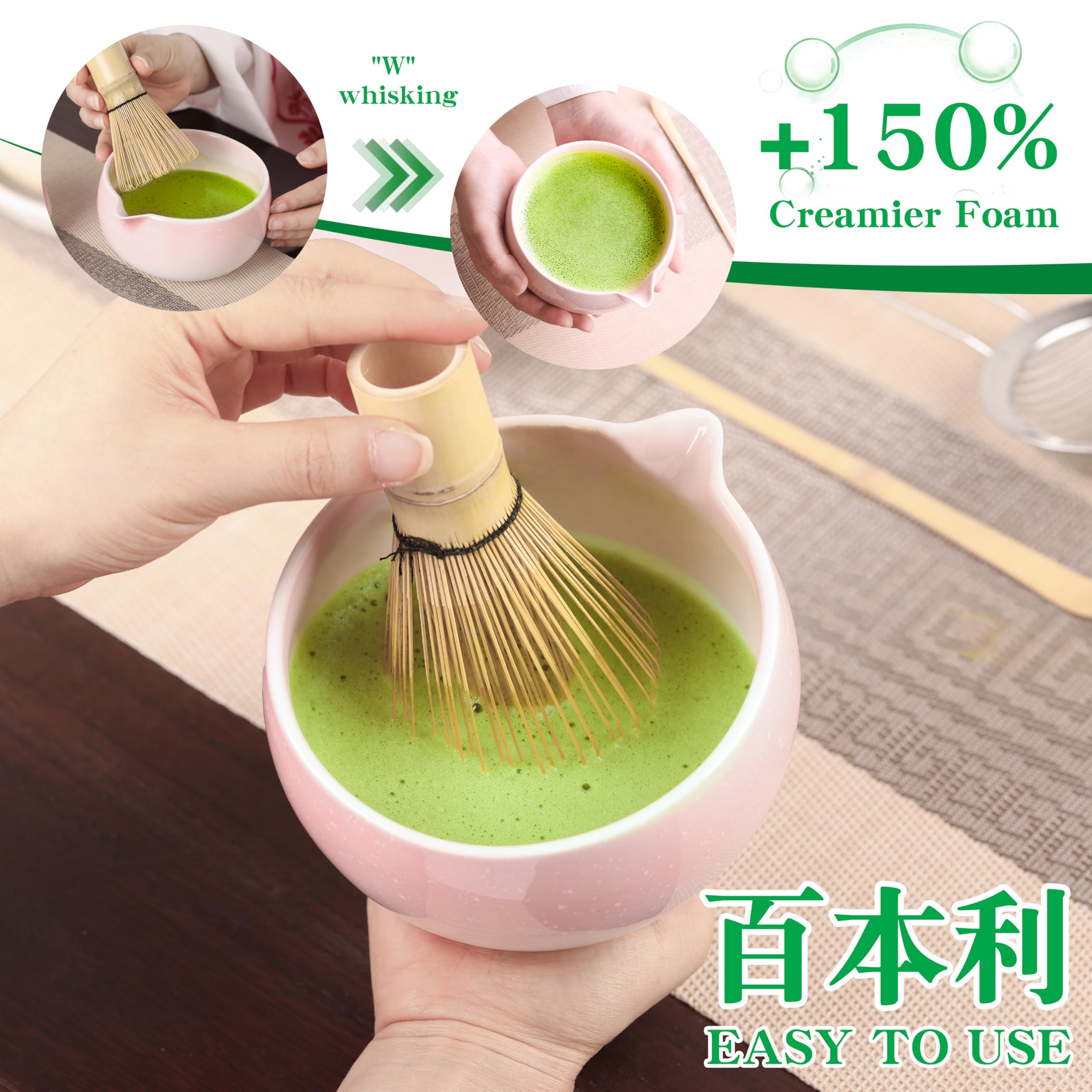 Matcha Kit Polvere di gradiente, Set Matcha da 5 Pezzi, Kit Matcha Completo, Accessori per la Cerimonia del Tè Giapponese, Supporto per Frusta Matcha, Confezione Regalo Matcha per Natale
