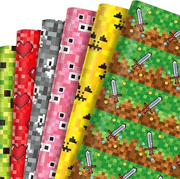 12 Sheets Pixel Style Gift Wrapping Paper,Pixel Pattern Wrapping Paper For Video Game Party Birthday Party DIY Gift Packing, 20 x 27 Inch