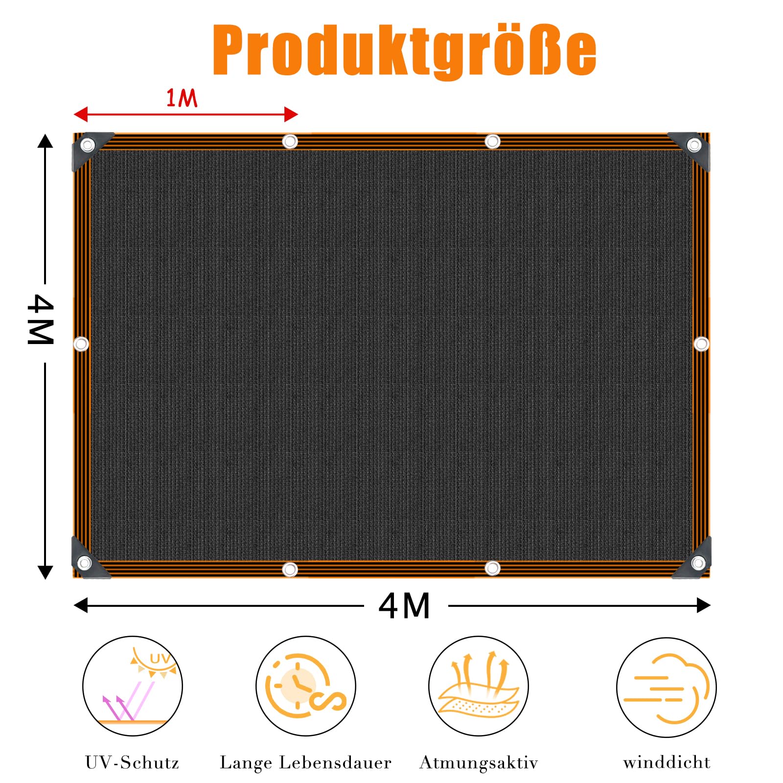 Telo Ombreggiante Occhiellato 80-90% Effetto Ombreggiante Rete Parasole Nera 4x4m per Giardino Pergola