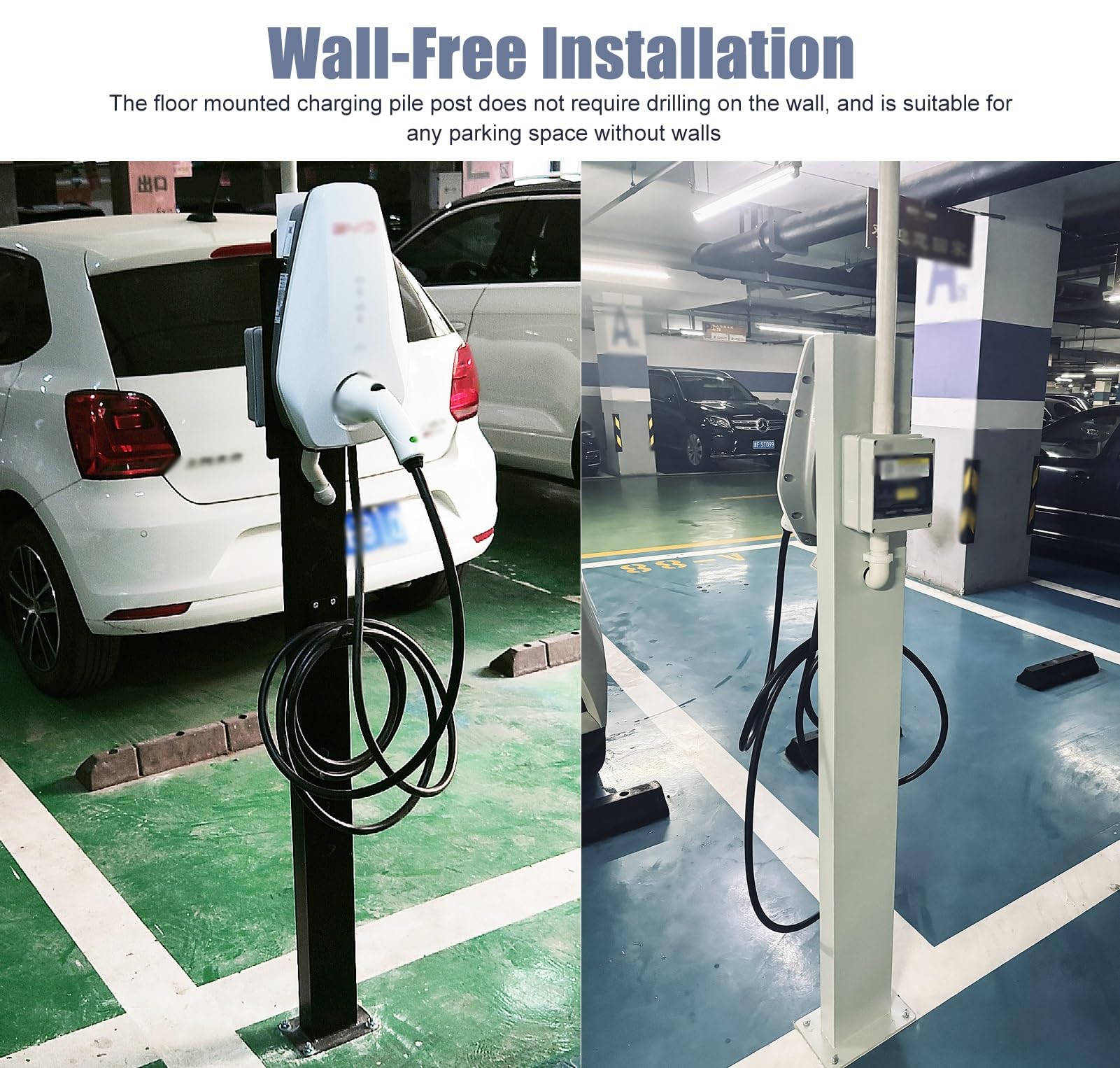 Pedestal para cargador de vehículos eléctricos en garaje con gancho para cable, soporte de acero laminado en frío para estación de carga de vehículos eléctricos, soporte para cargador de vehículos e