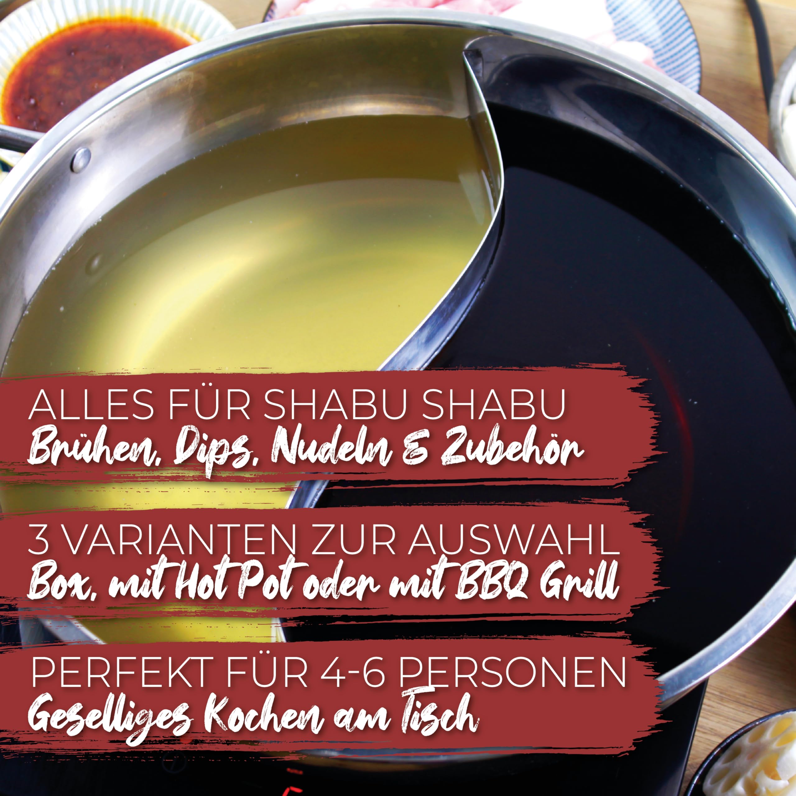 Shabu Shabu Hot Pot Box (13-teilige DIY Set für 4-5 Personen | japanisches Asian Fondue, inkl. Anleitung und Zubehör, vegan möglich), Geschenkidee (Shabu Shabu Set)