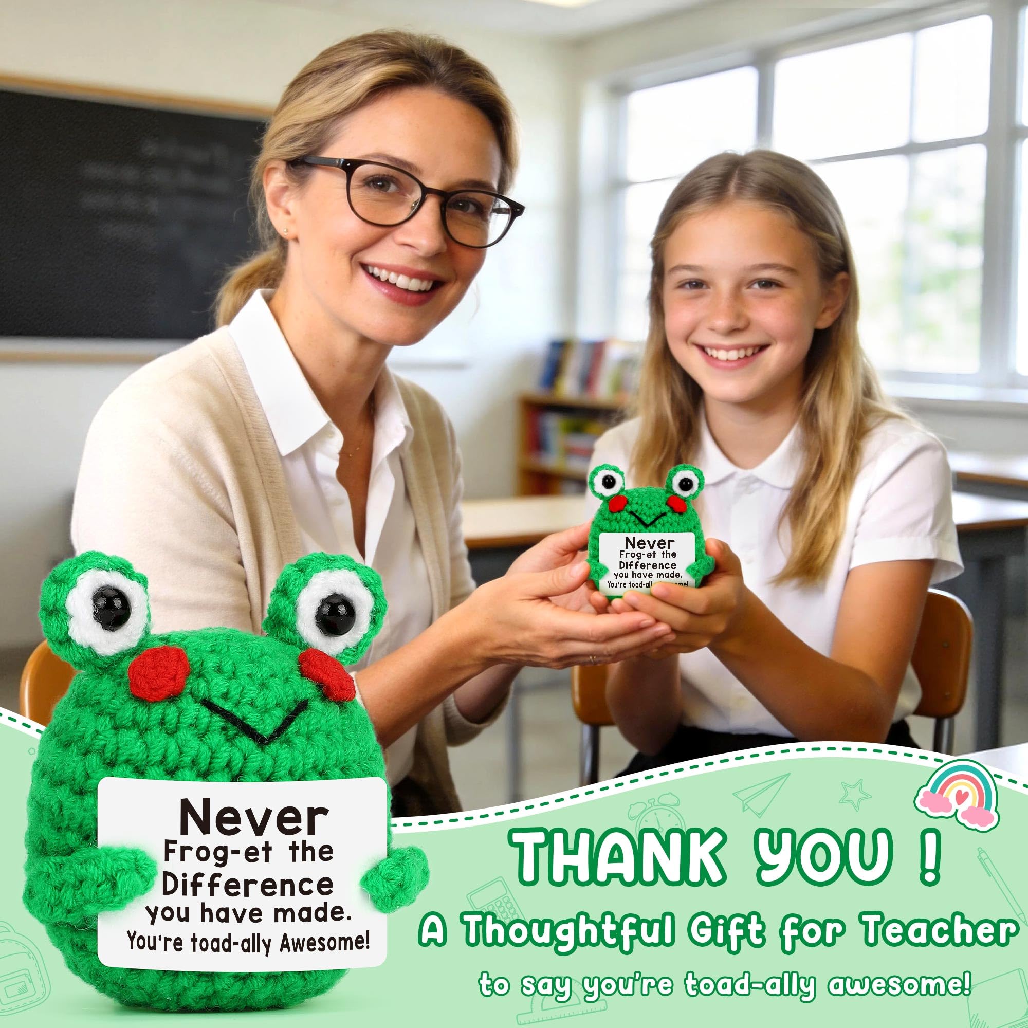 Teacher Appreciation Gifts - Thank You Gifts for Teachers Nurse Boss Coworker Employee Appreciation Gift Administrative Assistant, Cute Crochet Frog Gift Graduation Teacher's Day Retirement Farewell
