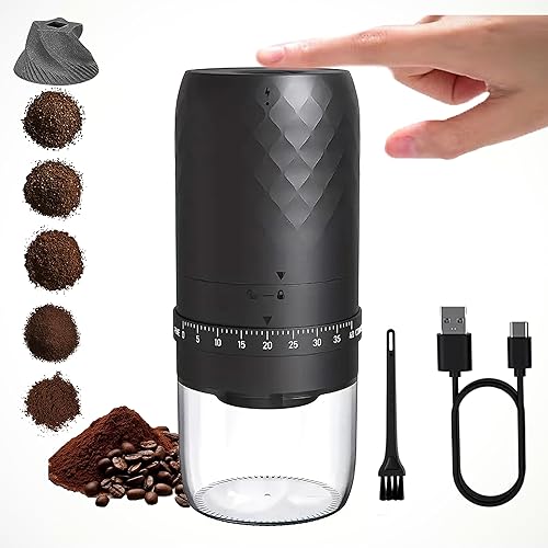 Molinillo de café eléctrico portátil con 40 ajustes ajustables, pequeño molinillo de café eléctrico recargable con múltiples ajustes de molienda