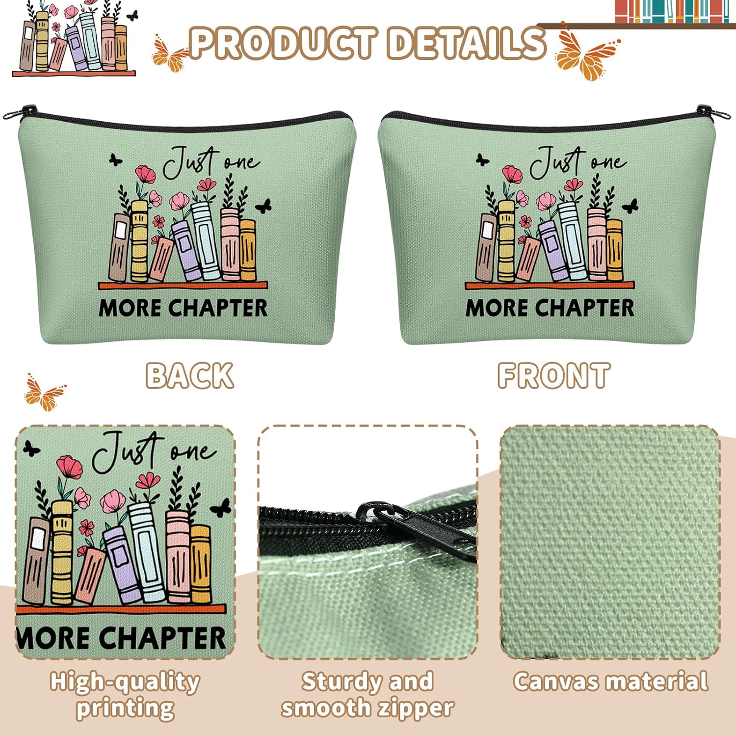 24 Pcs Book Club Gifts Makeup Bags for Women 8.7 x 6 Inch Book Lovers Cosmetic Bags with Zipper Large Capacity Travel Toiletry Pouch for Bookish Librarian Reader Literary Lovers Gifts