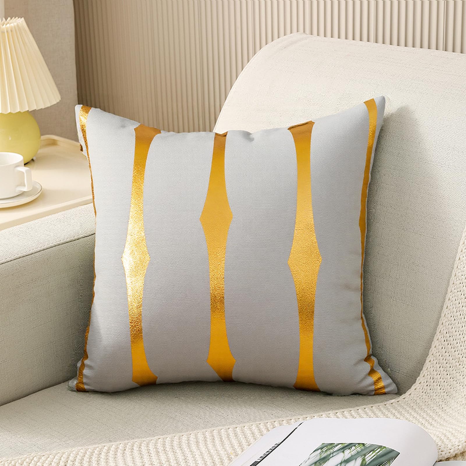 Gradient Gold Foil Decorative Pillowcase Luxury Throw Pillow Cover Accent Cushion Sham for Sofa Couch Bedroom Hotel(Grey)