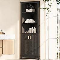 69" Tall Fluted Corner Shelf Cabinet with Doors - 7-Tier Space-Saving Storage for Bathroom, Kitchen, Living Room