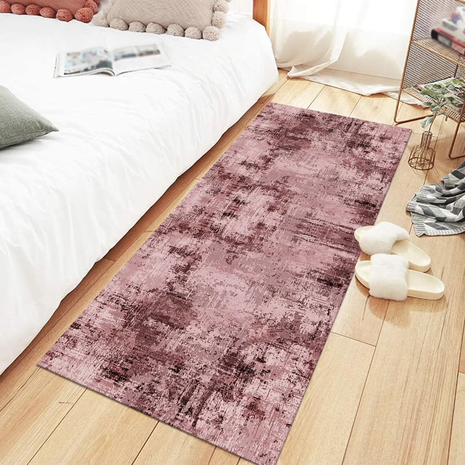 Tapis de Passage Antiderapant Tapisdécoration Rouge Clair Noir Tapis de Cuisine Lavable 60X240CM Tapis de Couloir Anti-Taches d'entrée intérieurs Chambre Paillassons Salon Tapismodernes