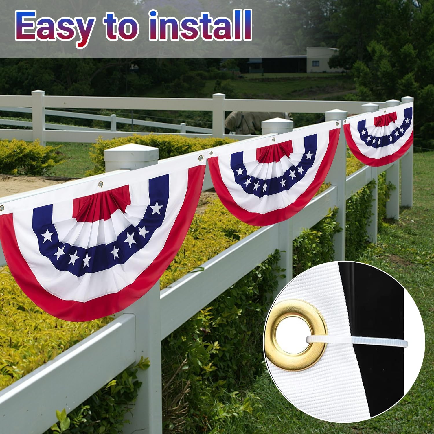 6 x 3 Ft 4th of July Decorations, Big American Pleated Fan Flag, Patriotic Decorations American Flag Bunting, Red White and Blue Half Fan Banner Bunting Flags Outdoor Indoor for Memorial Day Decor - Image 4