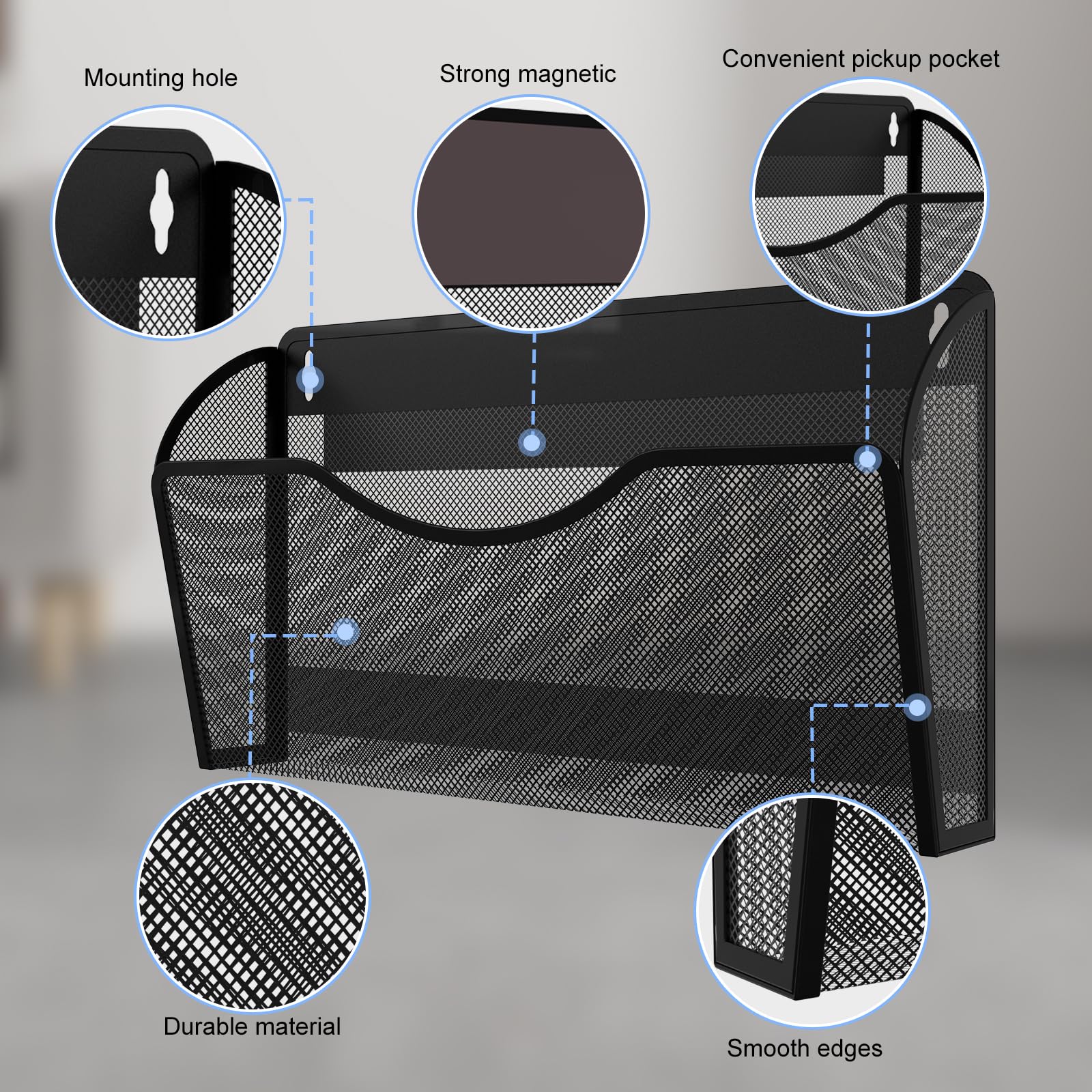 Portadocumenti magnetico con 3 tasche, organizer per cartelle portadocumenti, da appendere in ufficio, per schedari, porta carta magnetica, organizer per posta senza fori, per frigorifero, lavagna,