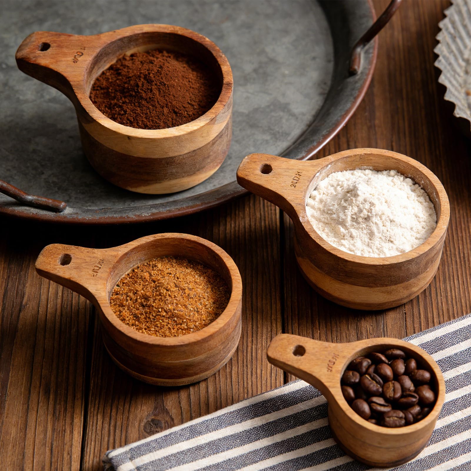 Set di 4 Misurini in Legno, Misurino Impilabile per Cottura Al Forno, Strumento da per Ingredienti Secchi, tè, Latte in Polvere con Misurino da