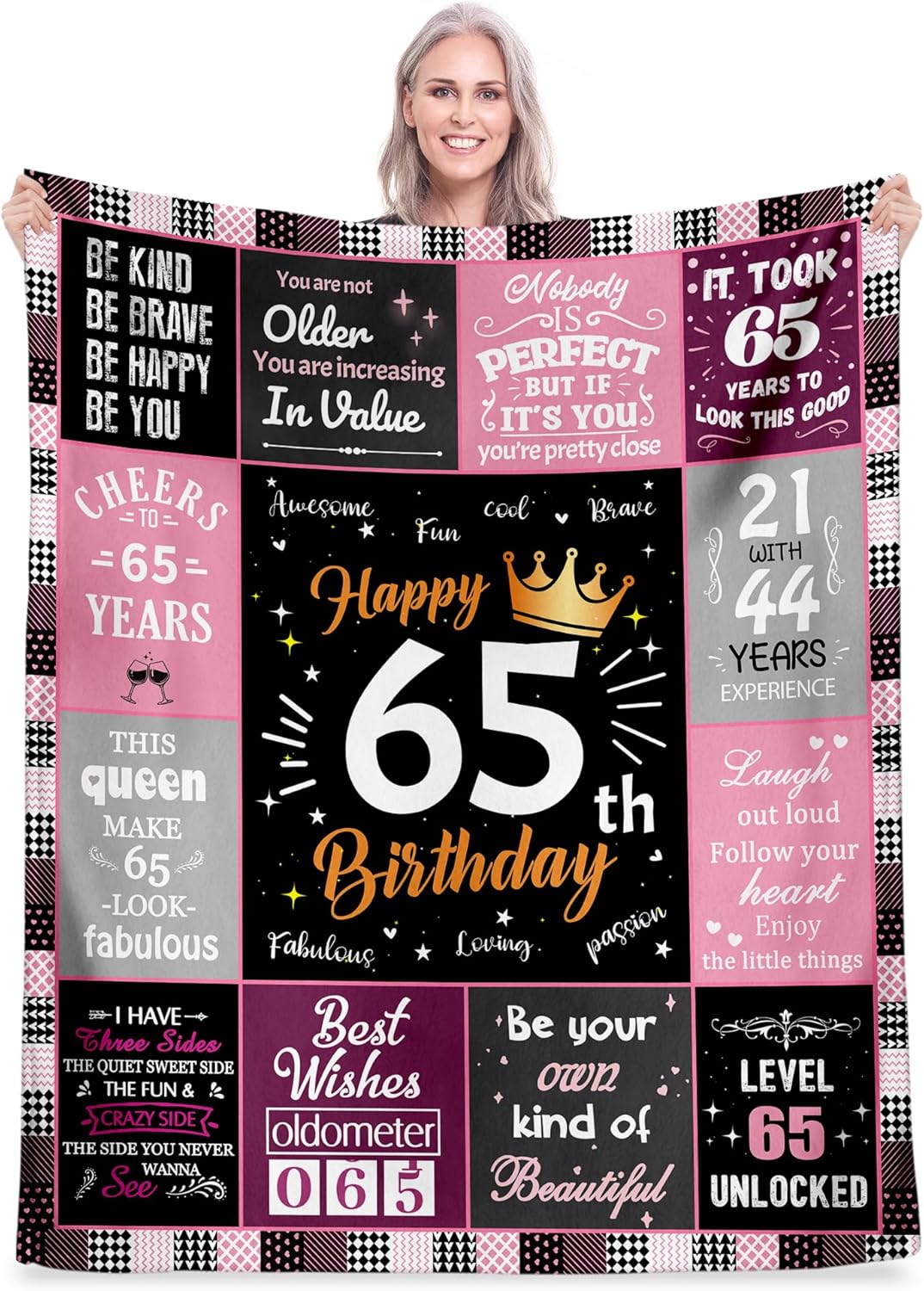 65th Birthday Gifts for Women Blanket, Funny Unique Fleece Throw 60"x80", Best 65 Years Old Birthday Gift Ideas for Mom, Wife, Sister, Friends, Female Birthday Decorations