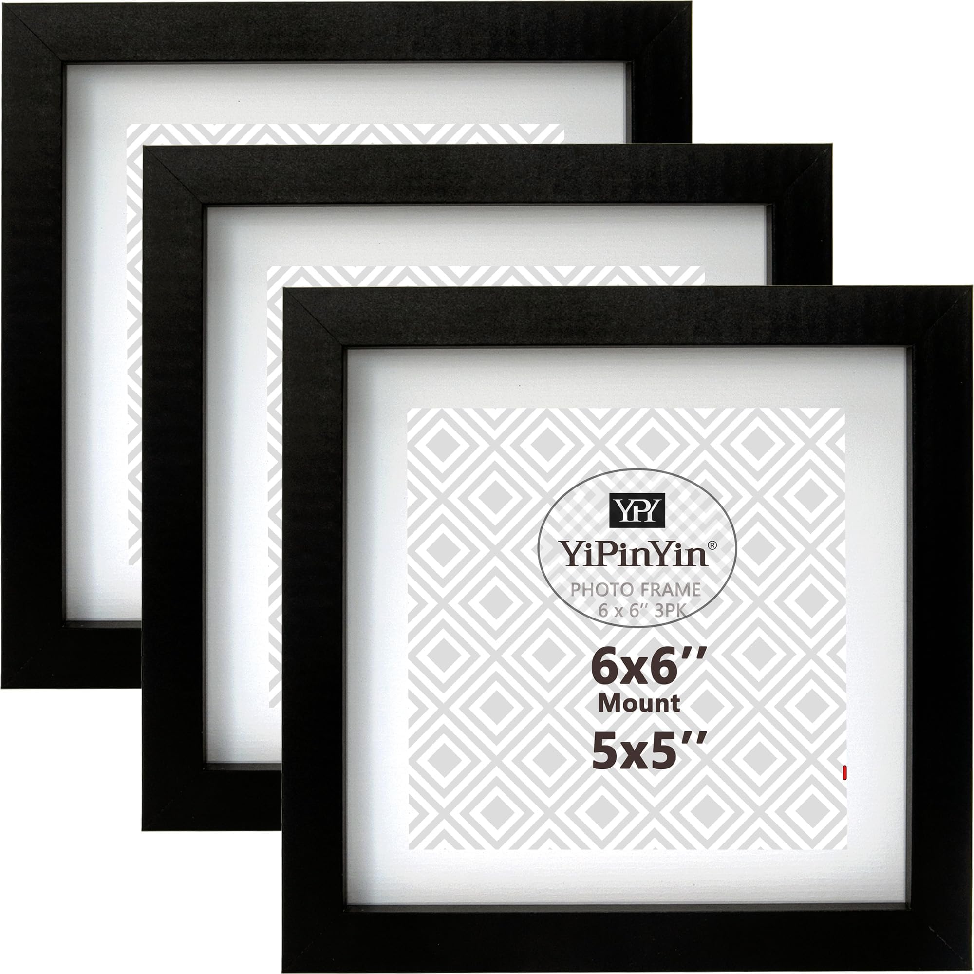 Black 6 X 6 '' (15 x 15cm) Square Photo Frame Set Of 3 with mount for 4×4", Garllery 4 x 4'' (10 x 10cm) Picture Frame, 6 x 6'' photo frames With Glass Window For Wallmounted & Desk Top