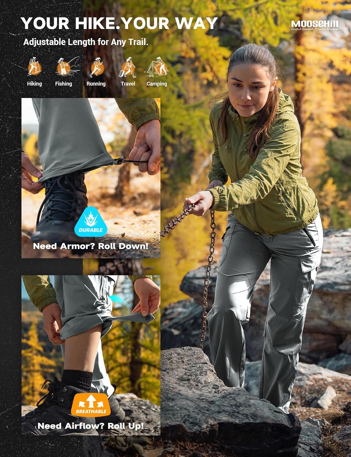 Moosehill Women's-Hiking-Pants-Cargo-Quick-Dry-Stretch-Lightweight Work Outdoor Pants with 5 Deep Pockets - Image 5