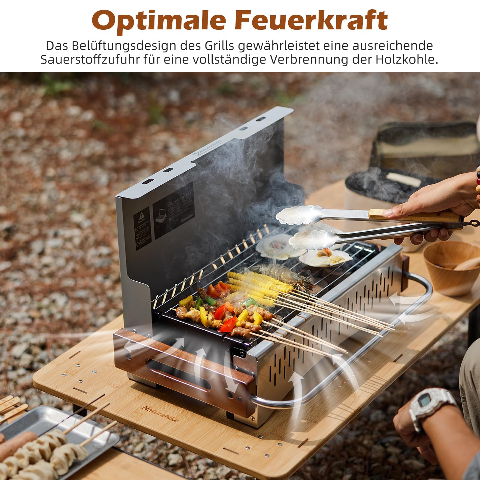 Naturehike Składany grill na węgiel drzewny, 50,2 x 32,8 x 33,5 cm, przenośny grill kempingowy, do użytku na zewnątrz, do ogrodu, szary