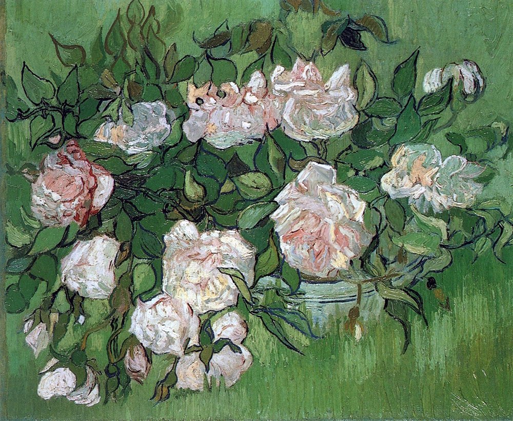 Cuadro Rosas Rosas de Van Gogh para decorar salones elegantes con marco negro