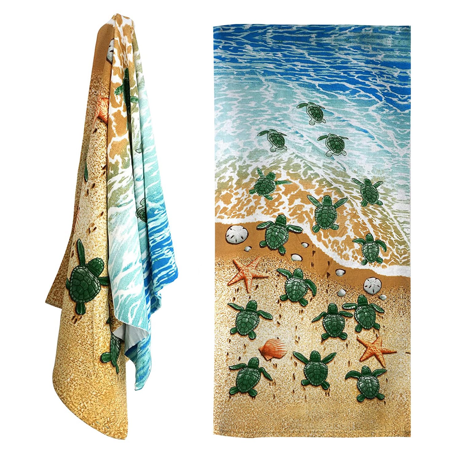 GEEZY Microfibre Beach Towel, Turtles Design - Quick Drying, Lightweight, Sand-Free, Large & Durable, Summer Design - Beach Essentials for Travel, Holiday, Swimming, Sauna, Adults & Kids, 70x140cm