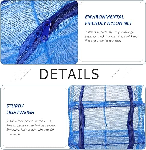 Miniatura 7 de Jaula de pescado plegable con cremallera Bolsas de malla Estante de secado plegable Estante de secado de ropa al aire libre Red colgante plegable