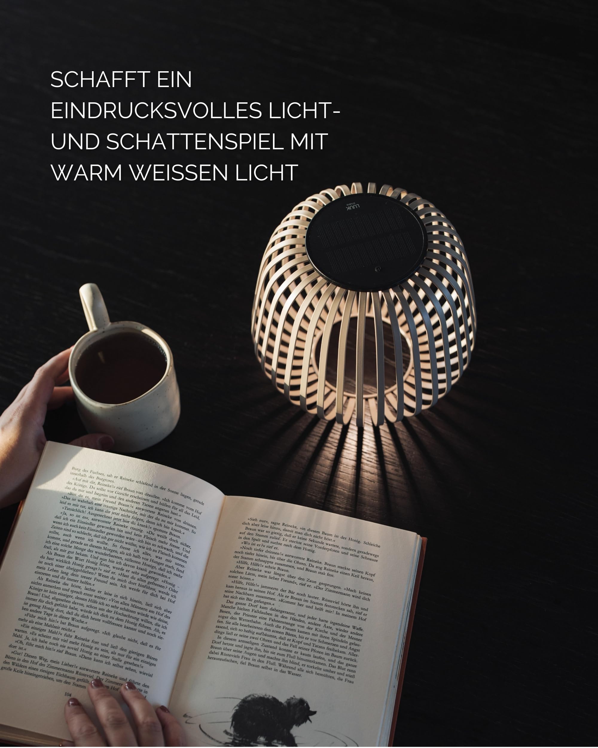 LUUK Studio Moderne Solarlampe, Kabellos, Windlicht, USB-C, Nomad Braun, S | Modernes Boho Design, dimmbar & Windlicht, IP65 wetterfeste Außenbeleuchtung, Solar Designlampe für drinnen & draußen