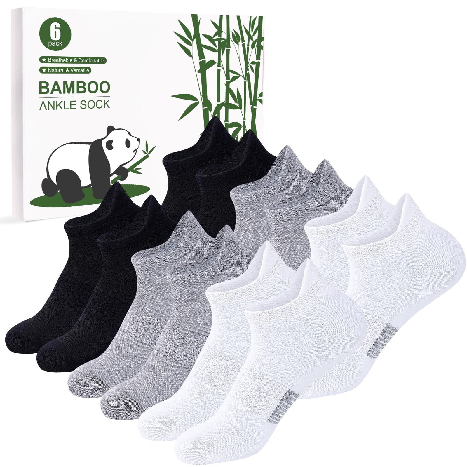 inWarm 6 paia di calzini da ginnastica in bambù，traspiranti，running e sportivi per donna, corti e confortevoli, con elegante confezione regalo per donne e ragazze