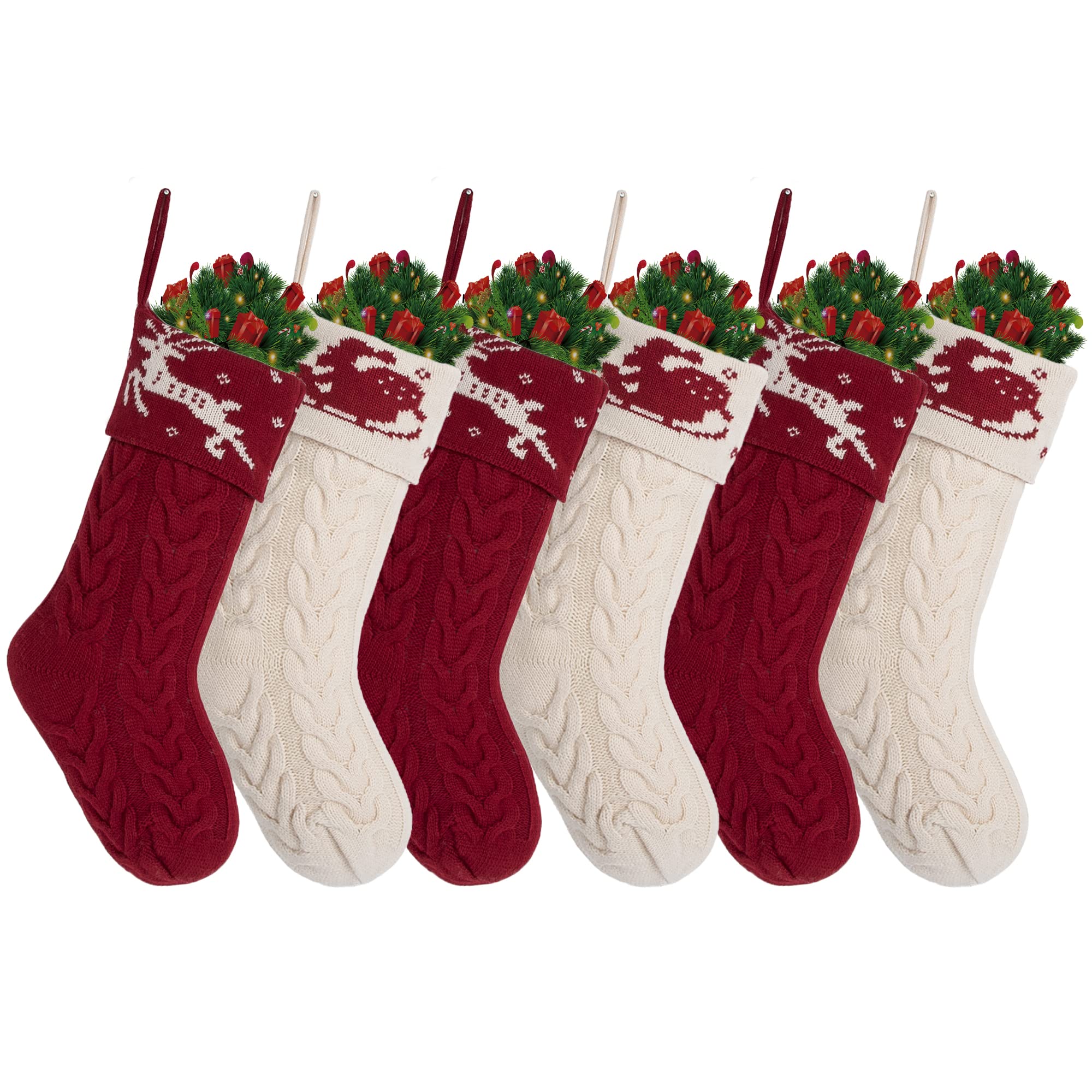 TOMAY Christmas Stockings Set of 6 Large Size 17 inches Cable Knit