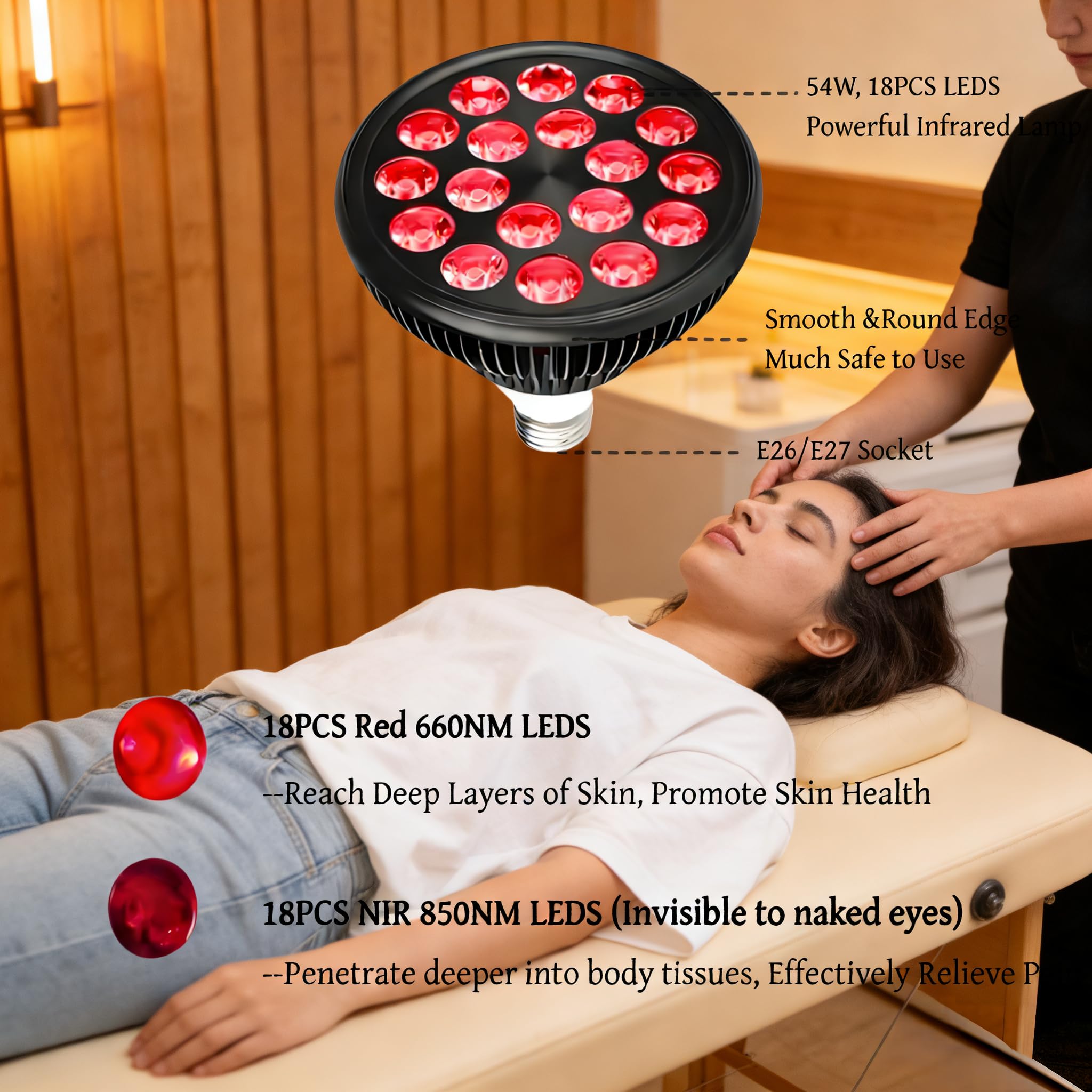 Lampada a luce rossa con 660 nm e 850 nm, 18 LED da 54 W, luminosità regolabile e timer, supporto e base flessibili, con goggles, per uso domestico