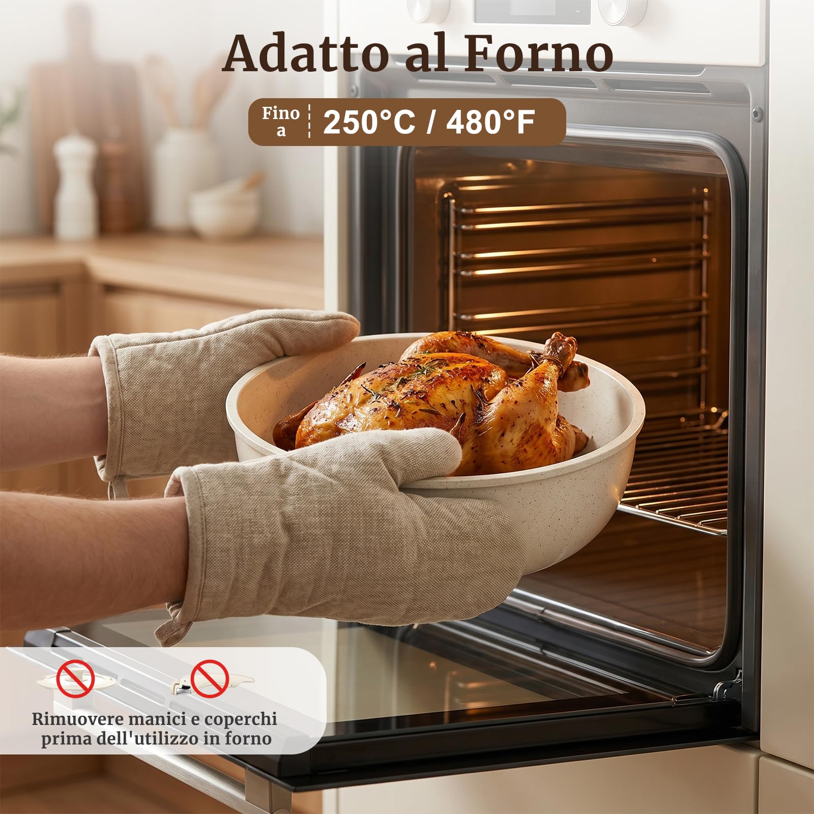YASHE 20 Pezzi Batteria di Pentole con Manico Rimovibile, Forno/Induzione | Set Pentole e Padelle Antiaderenti in Granito, Senza PFOA, Impilabili, Salvaspazio per Camper e Monolocali