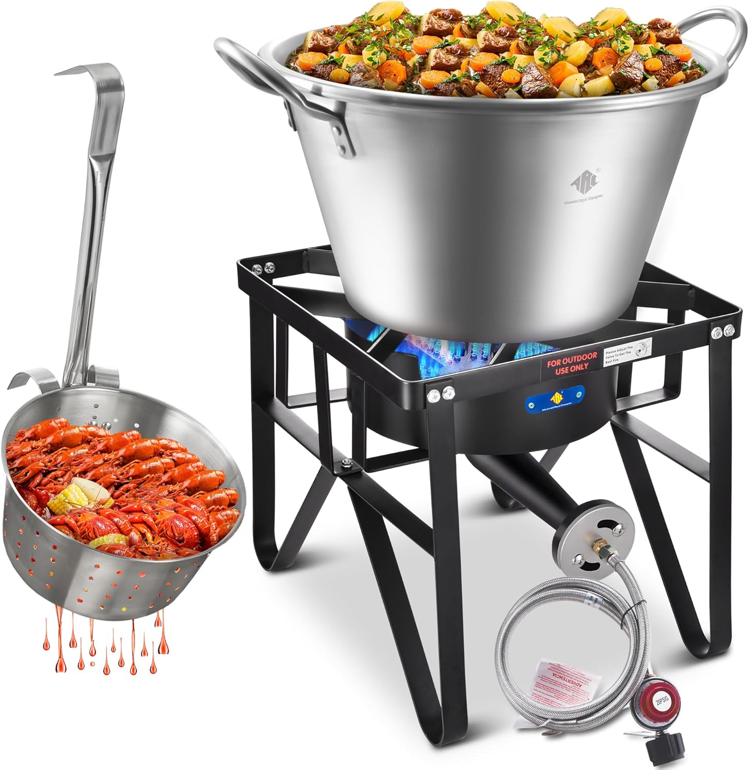 ARC Cast Iron Mexican Cazo Para Carnitas With 200,000 BTU Propane Stove,Great for Carnitas, Braising, Seafood Boiling, Inoxidable Wok comal Fry,For Outdoor Cooking (69 QT)