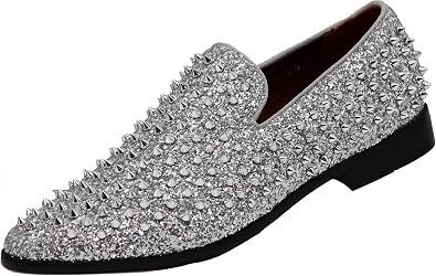 SPK70 Mens Vintage Spike Dress Loafers Slip On Fashion Shoes Classic Tuxedo Dress Shoes