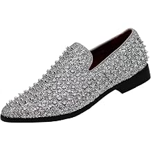 SPK70 Mens Vintage Spike Dress Loafers Slip On Fashion Shoes Classic Tuxedo Dress Shoes