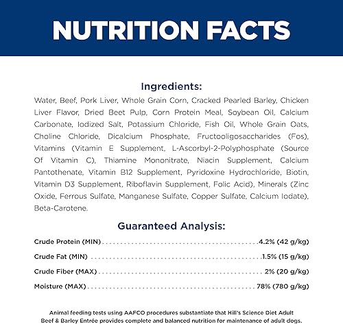 Miniatura 7 de Hill's Science Diet Adulto 1-6, Adulto 1-6 Premium Nutrition, alimento húmedo para perros, pan de carne de res y cebada, lata de 13 onzas, caja de 12