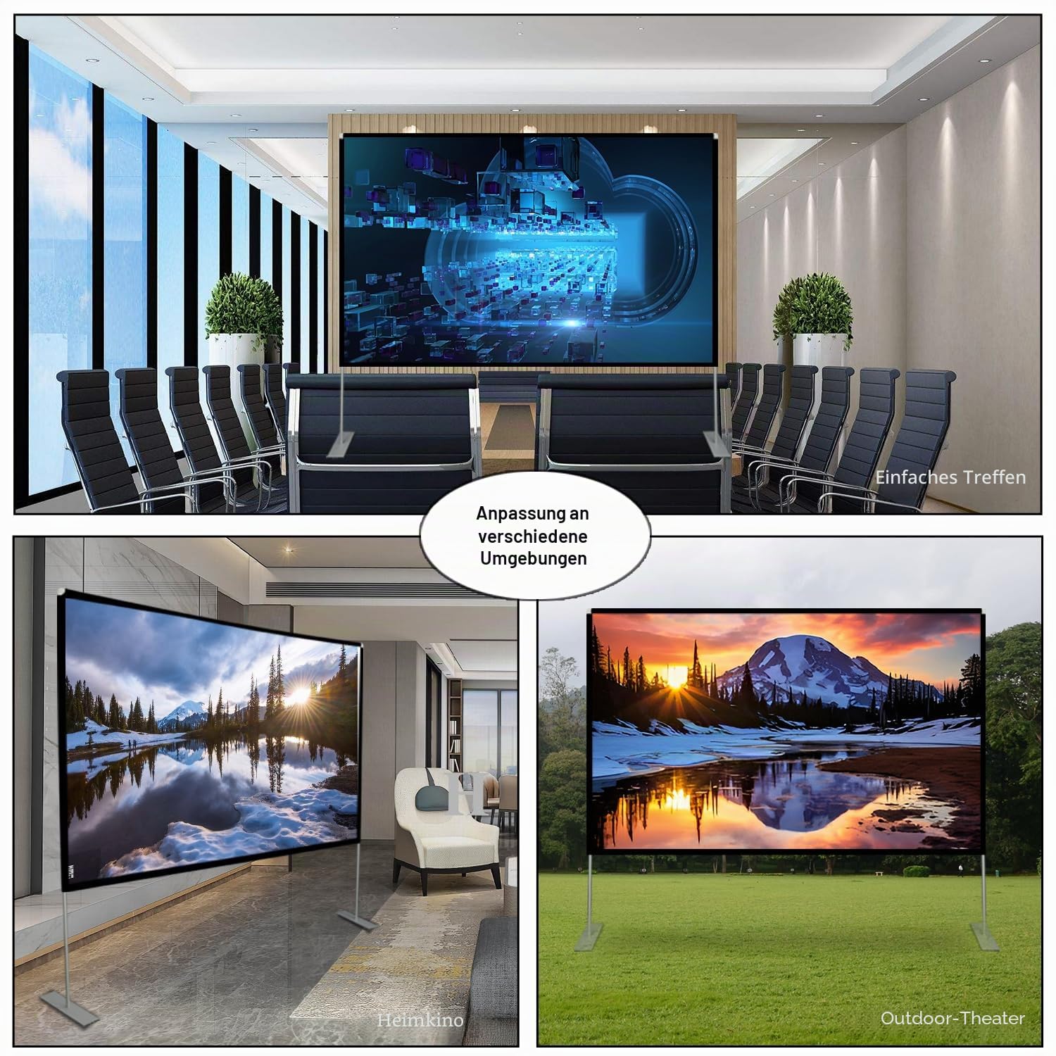 SKERELL leinwand Beamer mit Stand 100 Zoll Outdoor Projektor leinwand Indoor Filmleinwand 16:9 Full-Set-Tasche für Heimkino Camping und Freizeitveranstaltungen