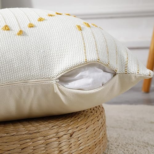 Miniatura 5 de PANOD Juego de 2 fundas de almohada bohemias con borlas de 18 x 18 pulgadas, decorativas, para interiores y exteriores, funda de cojín cuadrada